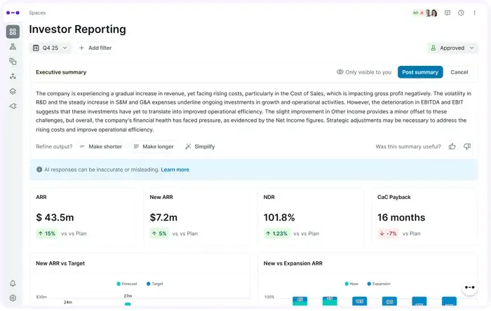 An Abacum investor reporting screen.