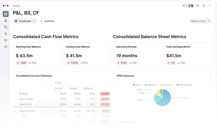 An Abacum financial statements screen.