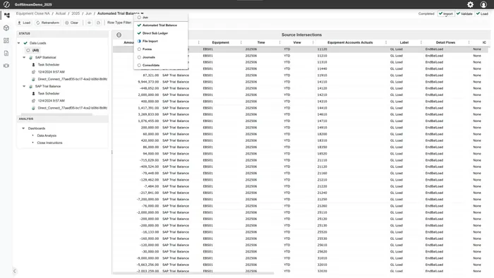 A OneStream data integration screen.